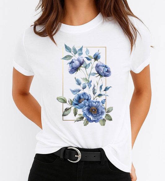 Tricou dama din bumbac 100% Blue Flowers