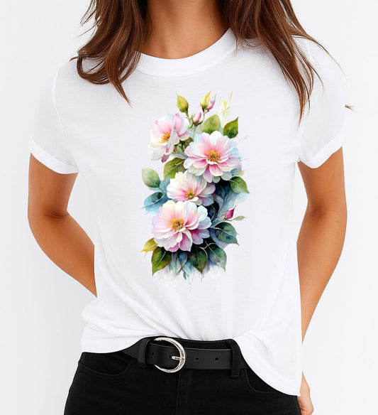 Tricou dama din bumbac 100% 4 White Flowers