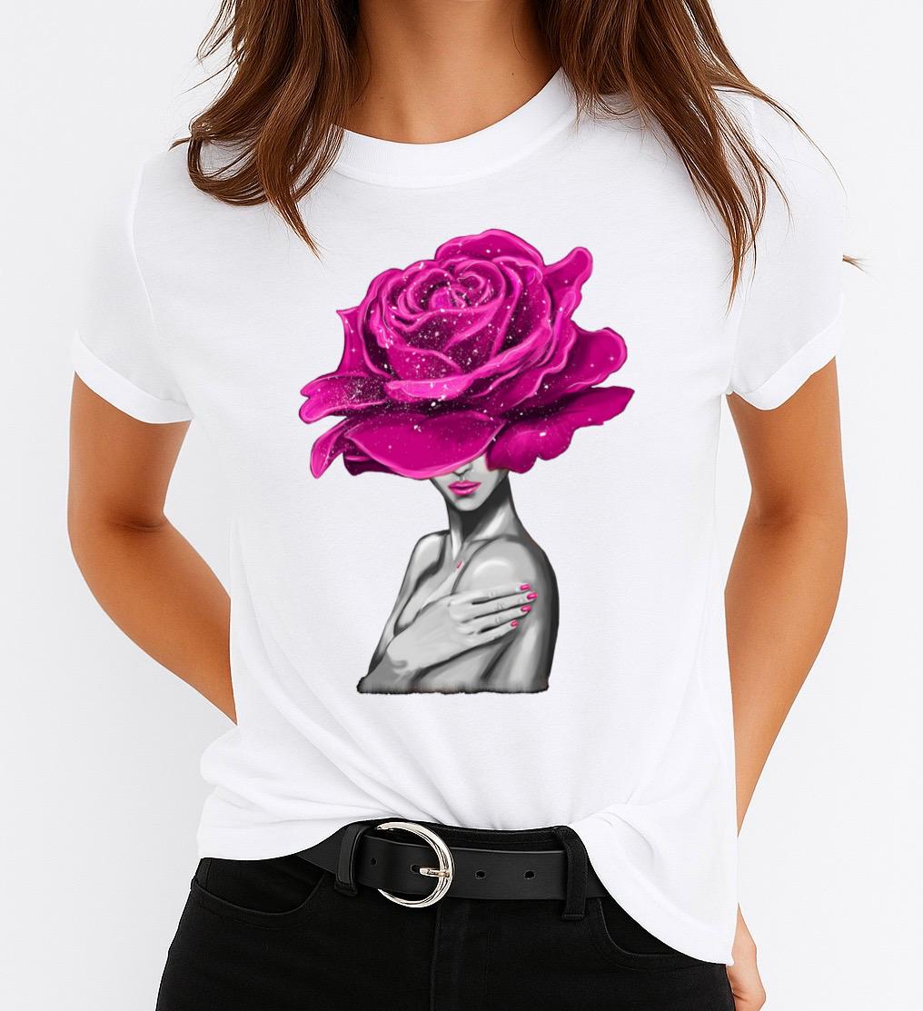 Tricou dama din bumbac 100% Doamna si Trandafirul