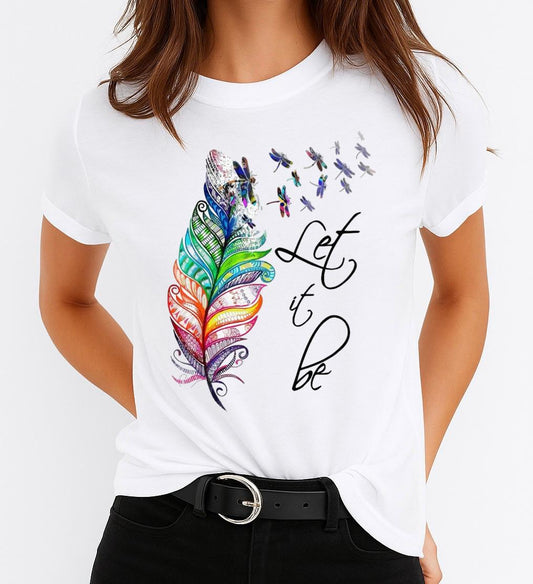 Tricou Alb Dama din Bumbac 100% - Let It Be