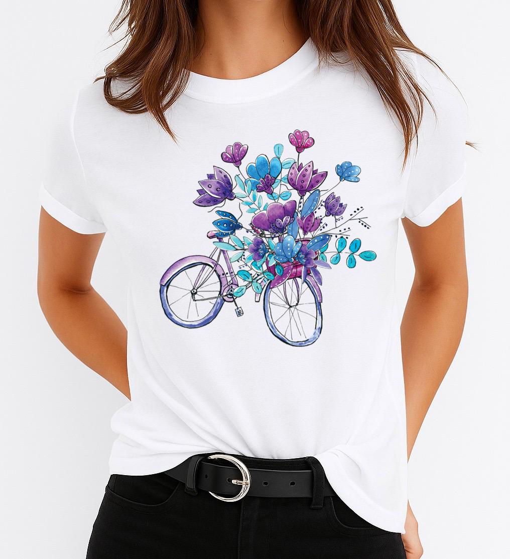 Tricou dama din bumbac 100% Bicicleta cu Flori