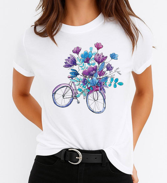 Tricou dama din bumbac 100% Bicicleta cu Flori