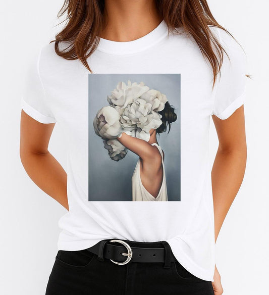 Tricou dama din bumbac 100% Big White Flower 2