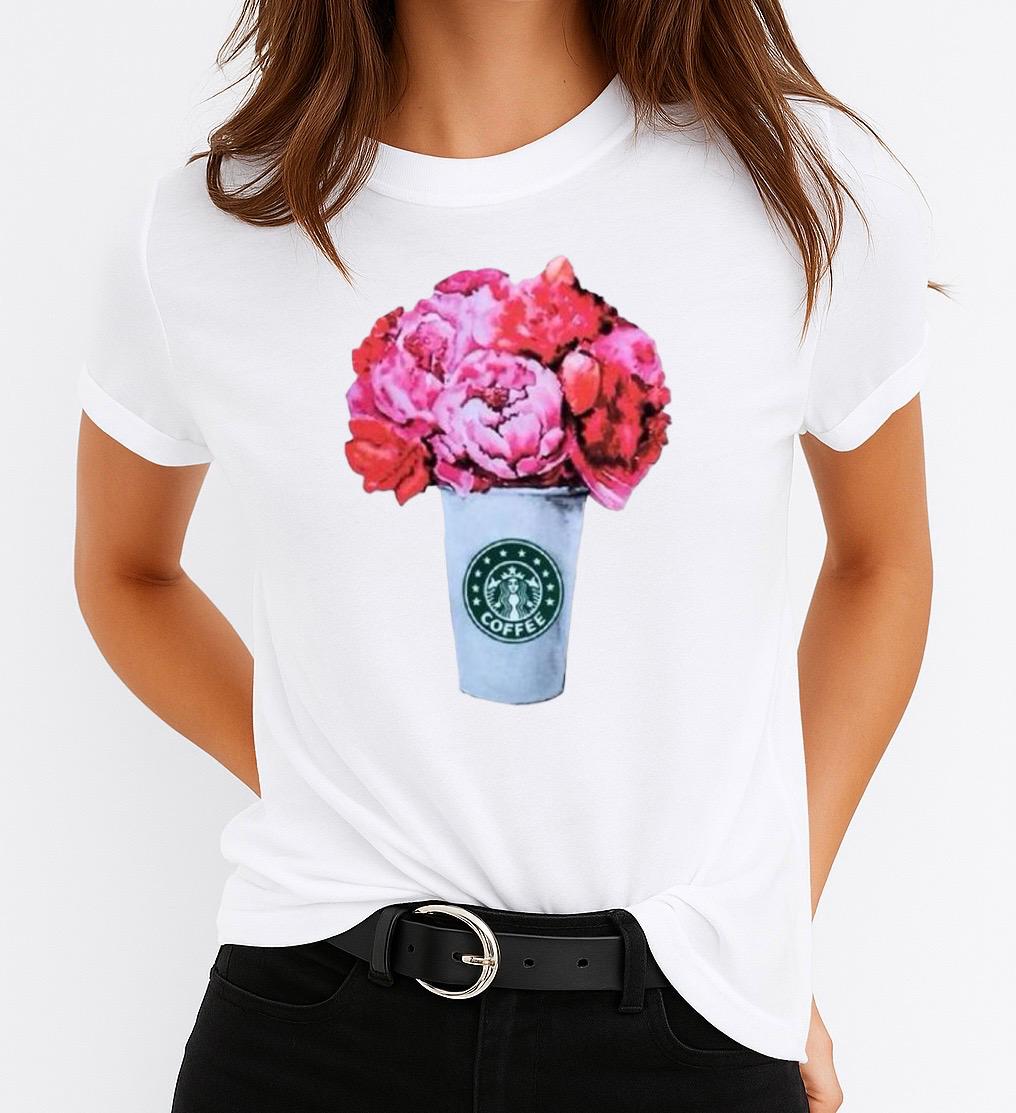 Tricou dama din bumbac 100% Coffee With Flowers