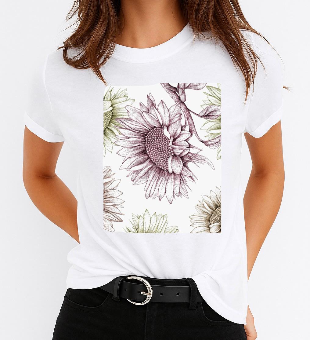 Tricou Alb Dama din Bumbac 100% - More Flowers 10