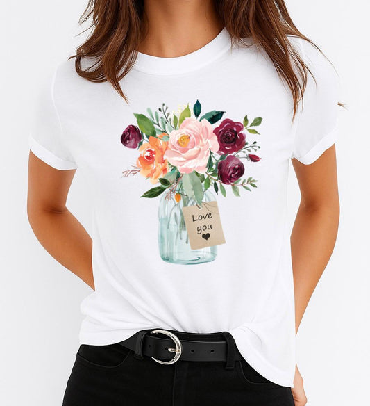 Tricou dama din bumbac 100% Flori Love You