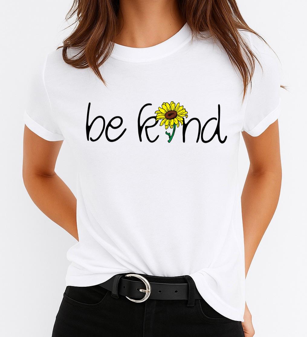 Tricou Alb Dama din Bumbac 100% - Be Kind