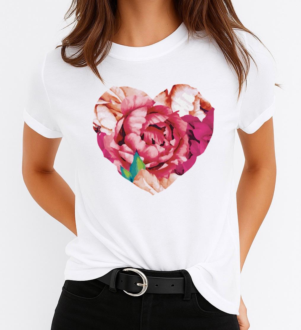 Tricou Alb Dama din Bumbac 100% - Heart 7