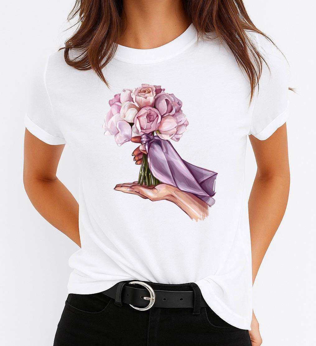Tricou dama din bumbac 100% Buchet Flori