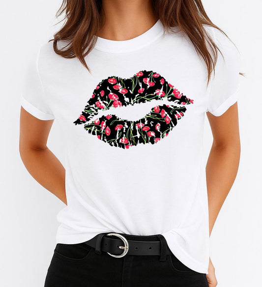 Tricou Dama Flower Lips – Bumbac 100%