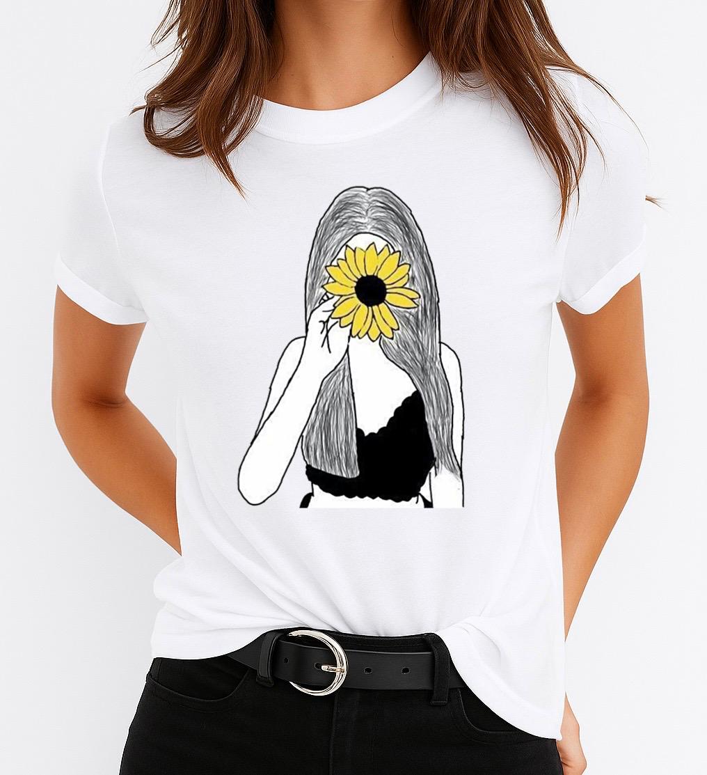 Tricou dama din bumbac 100% Yellow Flower and Girl