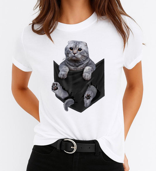 Tricou dama din bumbac 100% Cat Pocket 7