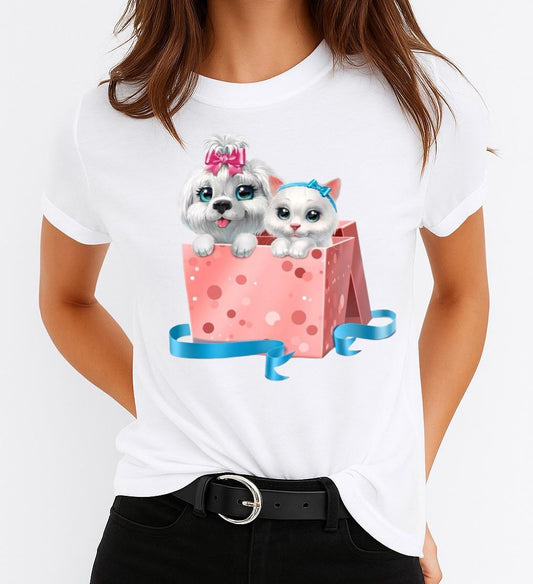 Tricou dama din bumbac 100% Cute Cat and Puppy