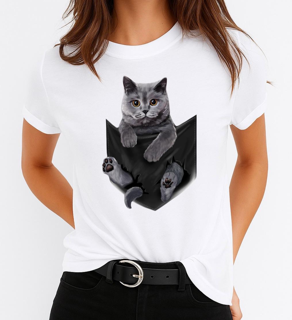 Tricou dama din bumbac 100% Cat Pocket