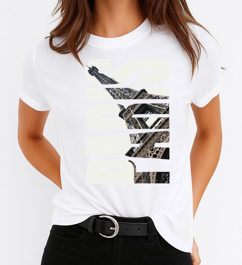 Tricou Alb Dama din Bumbac 100% - Paris - MonCherie