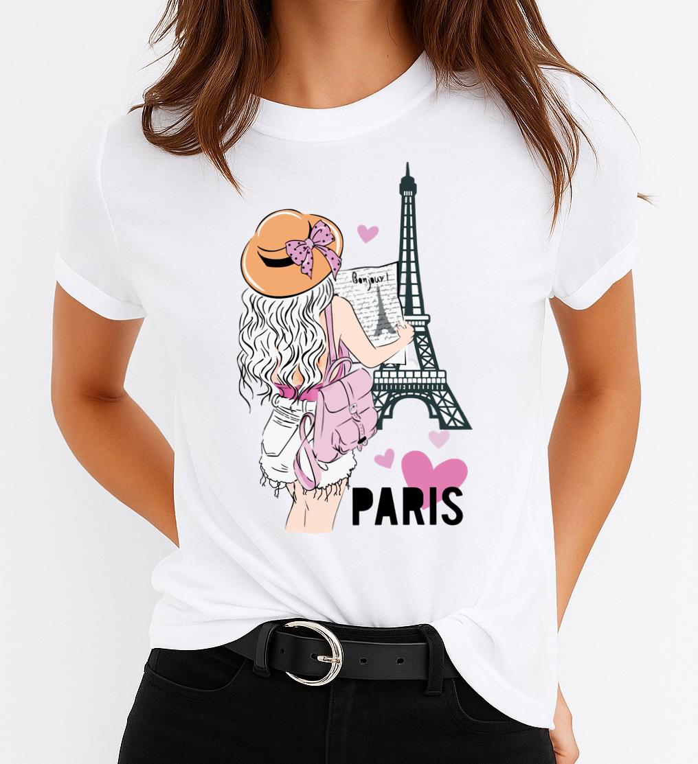 Tricou Alb Dama din Bumbac 100% - Paris 4 - MonCherie