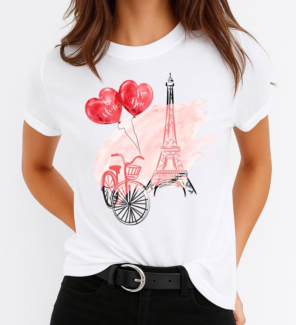 Tricou Alb Dama din Bumbac 100% - Paris 4 - MonCherie