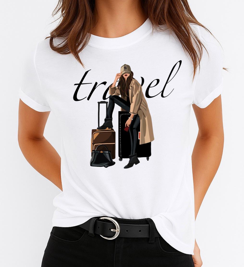 Tricou Alb Dama din Bumbac 100% - Travel - MonCherie