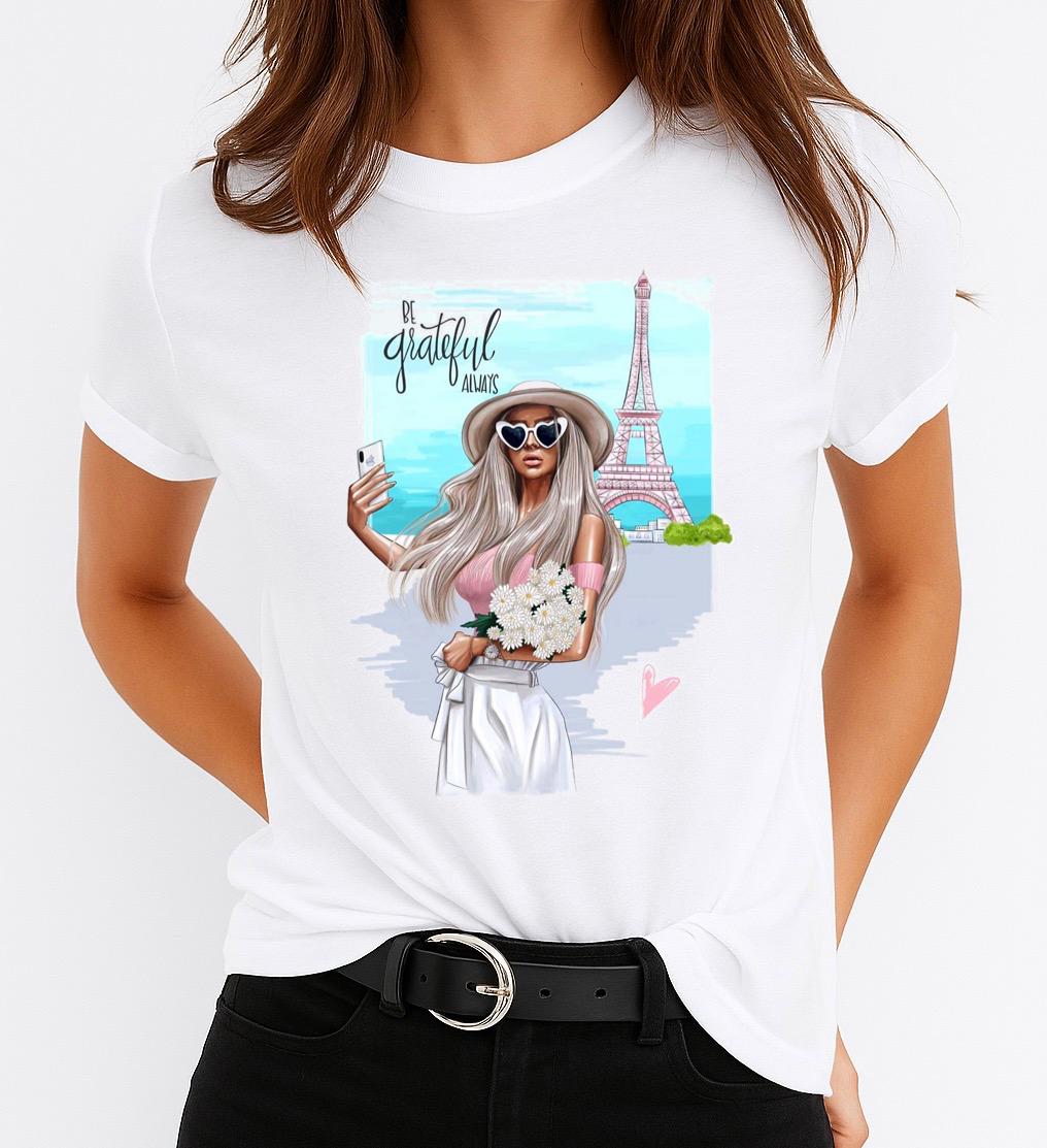 Tricou Alb Dama din Bumbac 100% - Grateful Paris - MonCherie