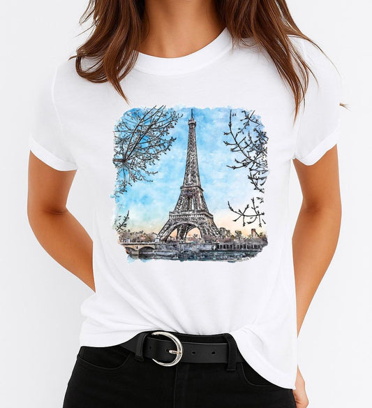 Tricou dama din bumbac 100% Paris Blue