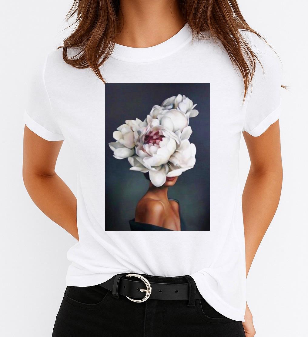 Tricou dama din bumbac 100% Big White Flower