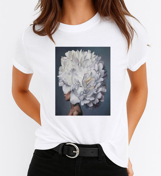 Tricou dama din bumbac 100% White Flowers 2
