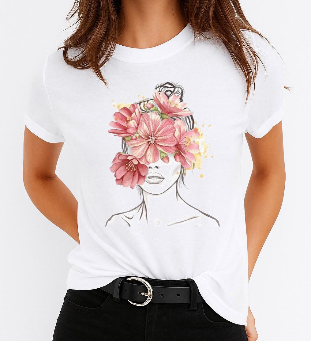 Tricou dama din bumbac 100% Pink Flowers on Head