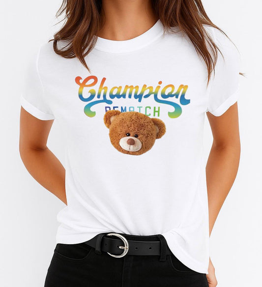 Tricou Alb Dama din Bumbac 100% - Champion Bear