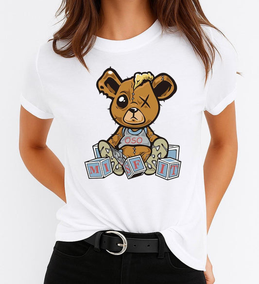 Tricou Alb Dama din Bumbac 100% - Crazy Bear