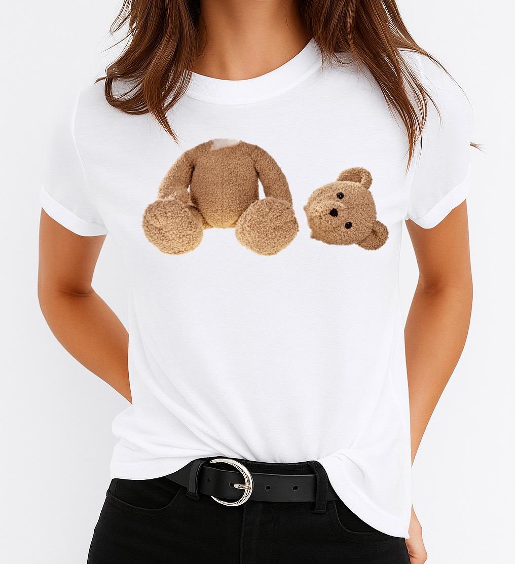 Tricou Alb Dama din Bumbac 100% - Gold Bear