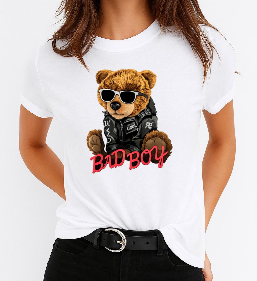 Tricou Alb Dama din Bumbac 100% - Bad Boy