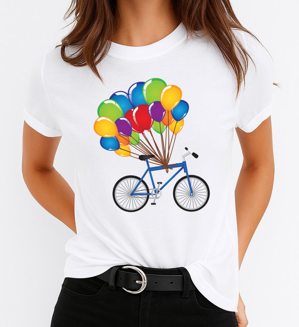 Tricou Dama Bicicleta cu Baloane – Bumbac 100%