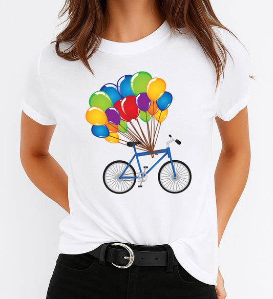 Tricou Dama Bicicleta cu Baloane – Bumbac 100%