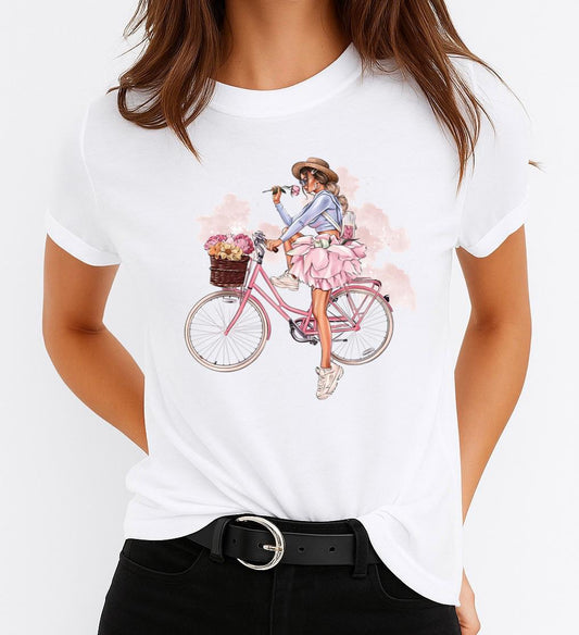 Tricou Dama Bicycle Roz – Bumbac 100%
