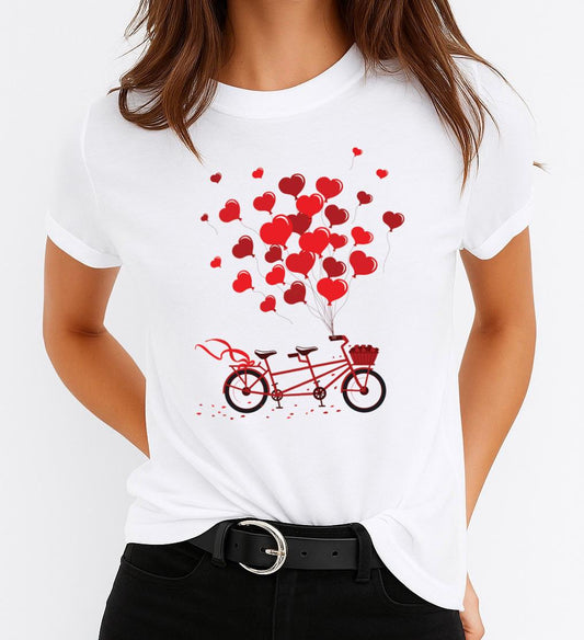 Tricou Dama Bicicleta cu Baloane Rosii – Bumbac 100%