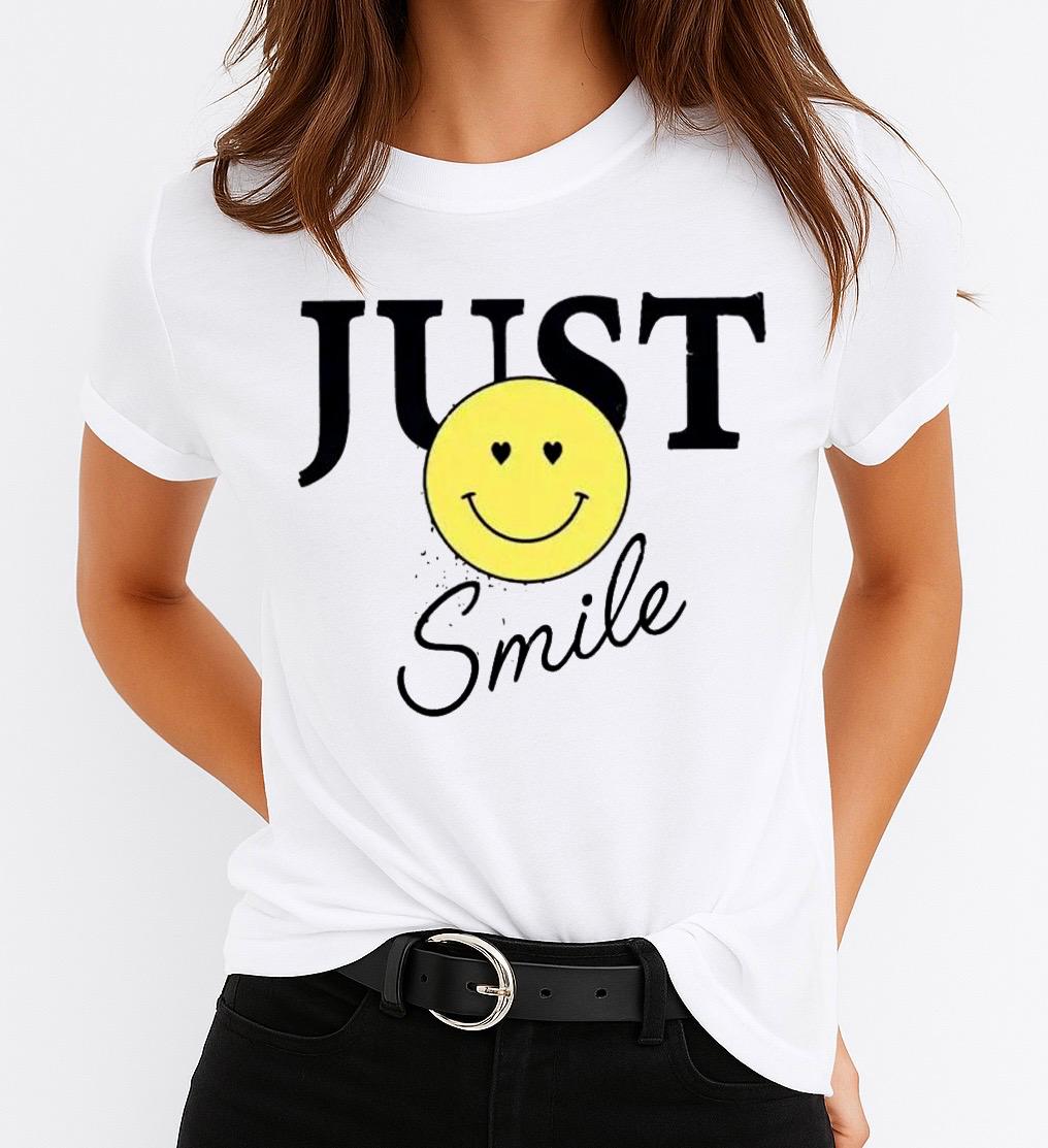 Tricou Alb Dama din Bumbac 100% - Just Smile