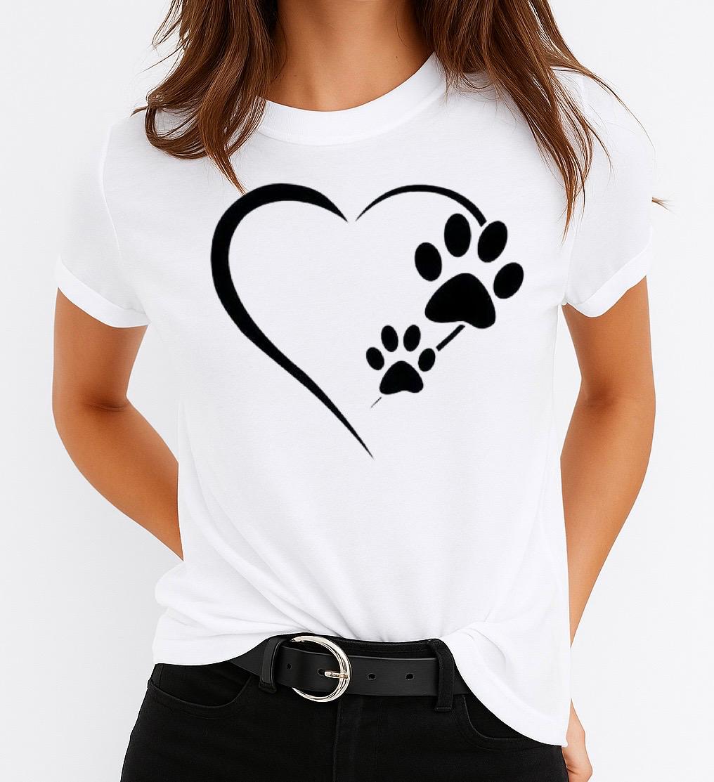 Tricou Alb Dama din Bumbac 100% - Heart Animal