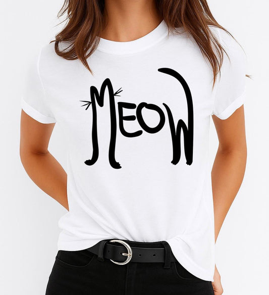 Tricou Alb Dama din Bumbac 100% - Meow