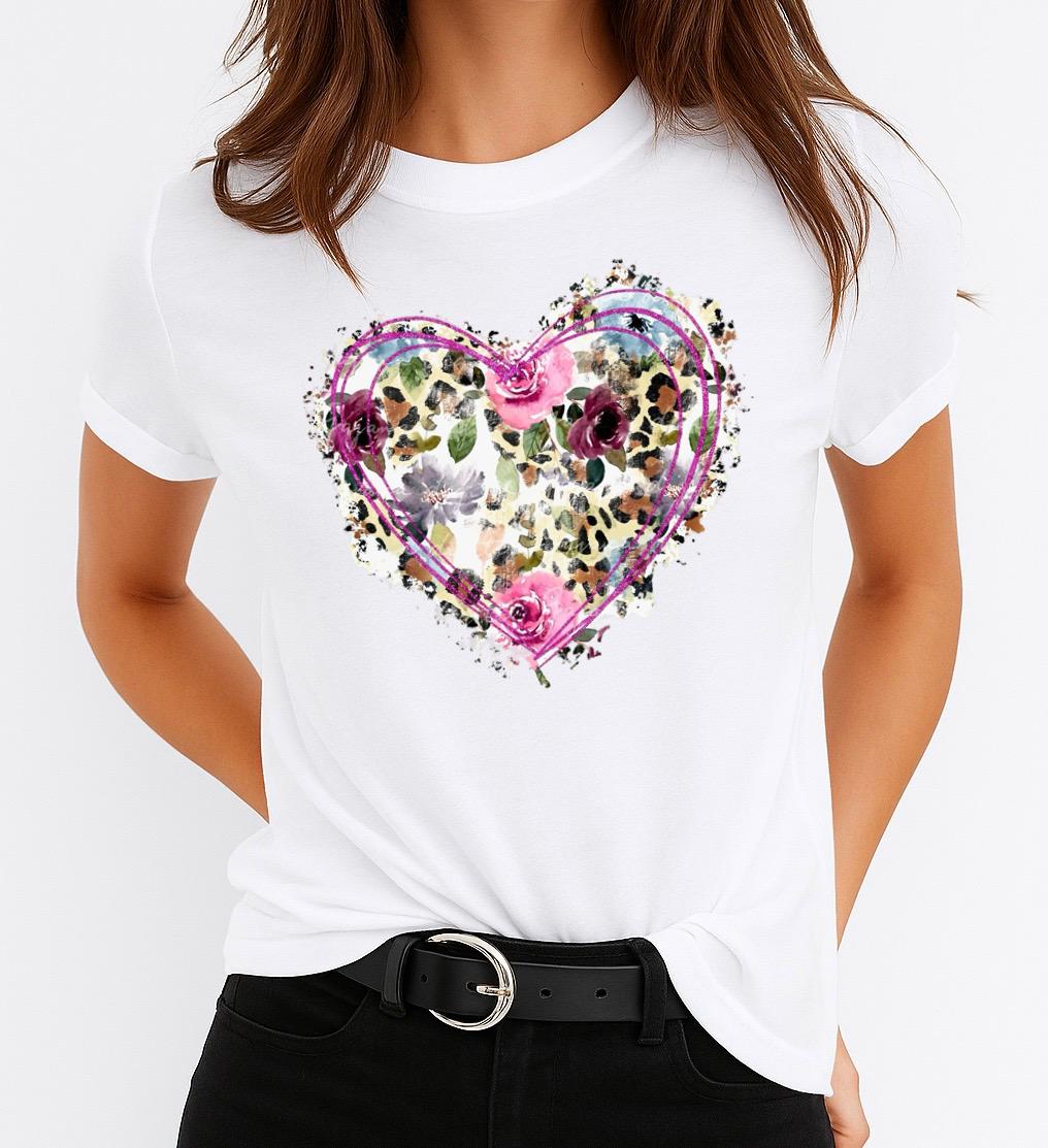 Tricou Alb Dama din Bumbac 100% - Heart Colors