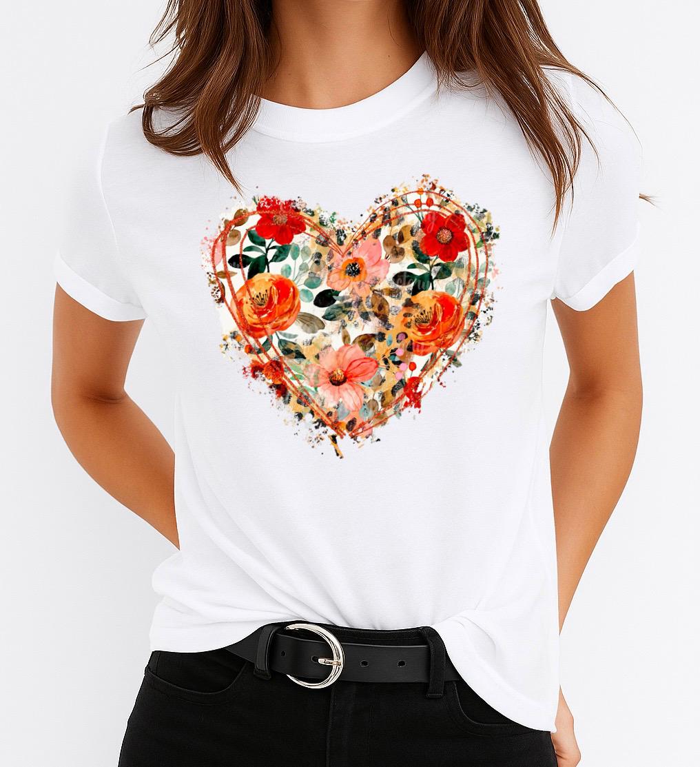 Tricou Alb Dama din Bumbac 100% - Color Heart 3