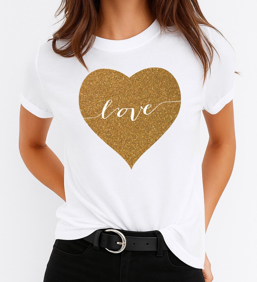 Tricou Alb Dama din Bumbac 100% - Gold Love