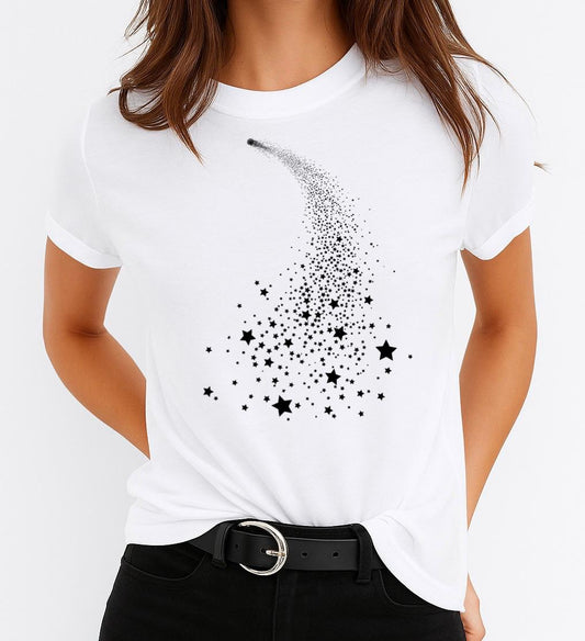Tricou Alb Dama din Bumbac 100% - Stars 4