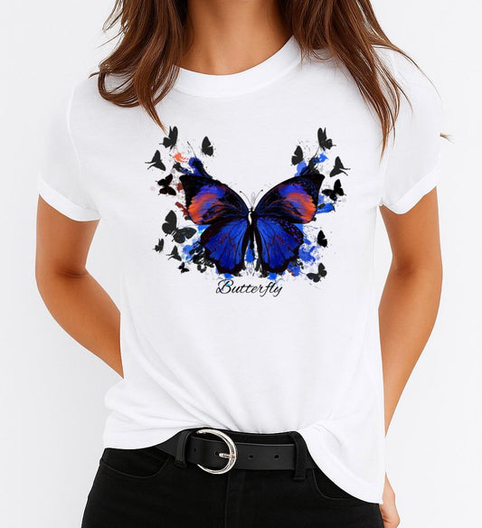 Tricou dama din bumbac 100% Fluture Albastru