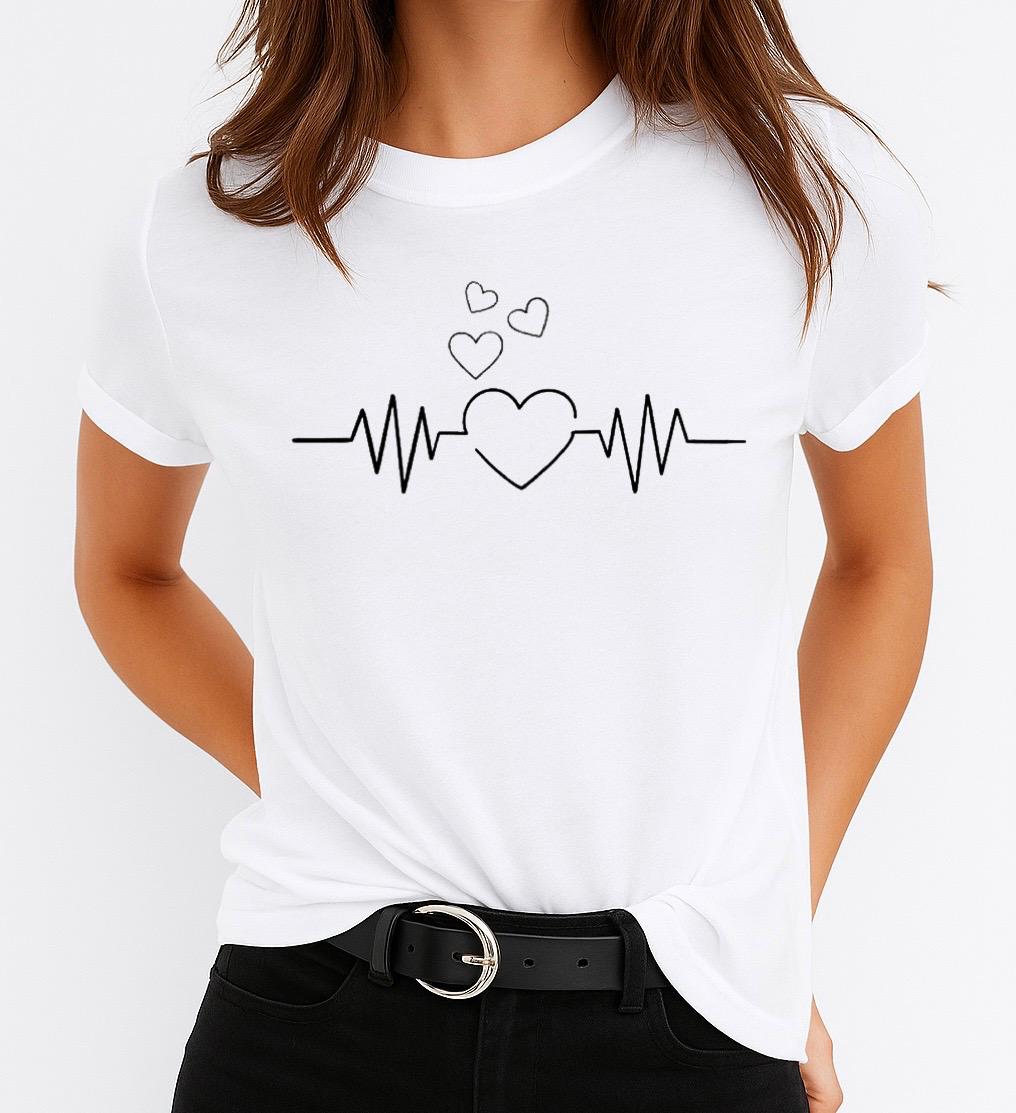 Tricou Alb Dama din Bumbac 100% - Heart 3