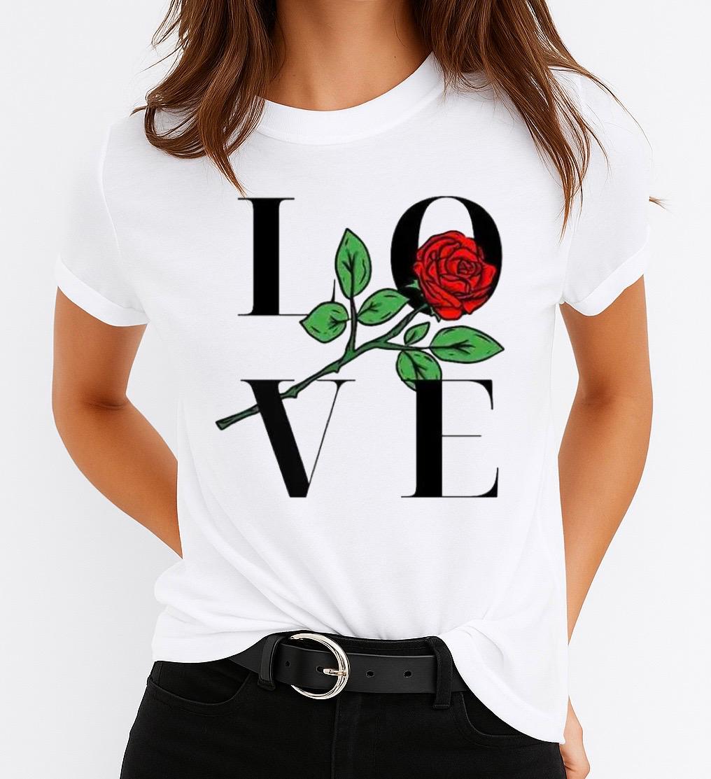 Tricou Alb Dama din Bumbac 100% - Love Rose