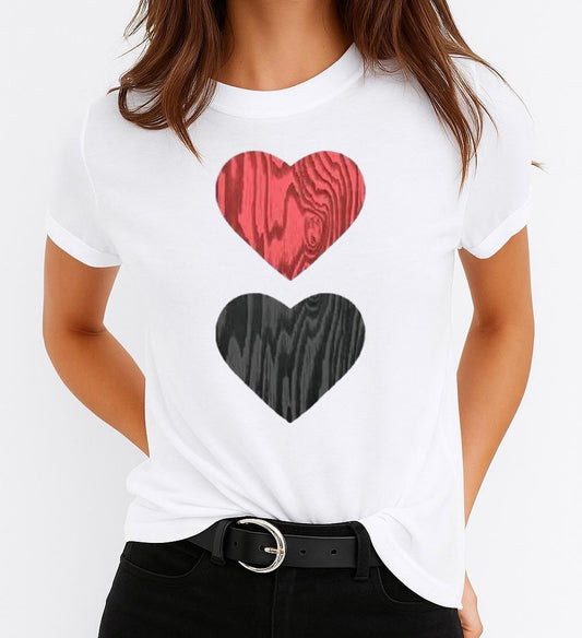 Tricou Alb Dama din Bumbac 100% - 2 Hearts