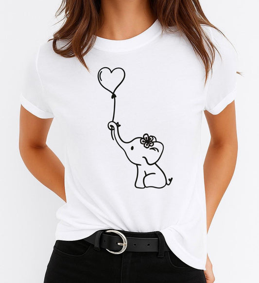 Tricou Alb Dama din Bumbac 100% - Elefant