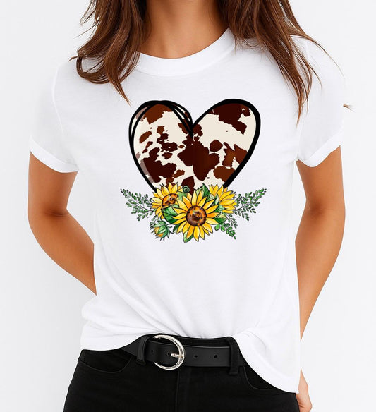 Tricou Alb Dama din Bumbac 100% - Heart and Flower