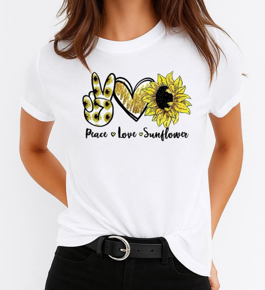 Tricou Alb Dama din Bumbac 100% - Sunflower