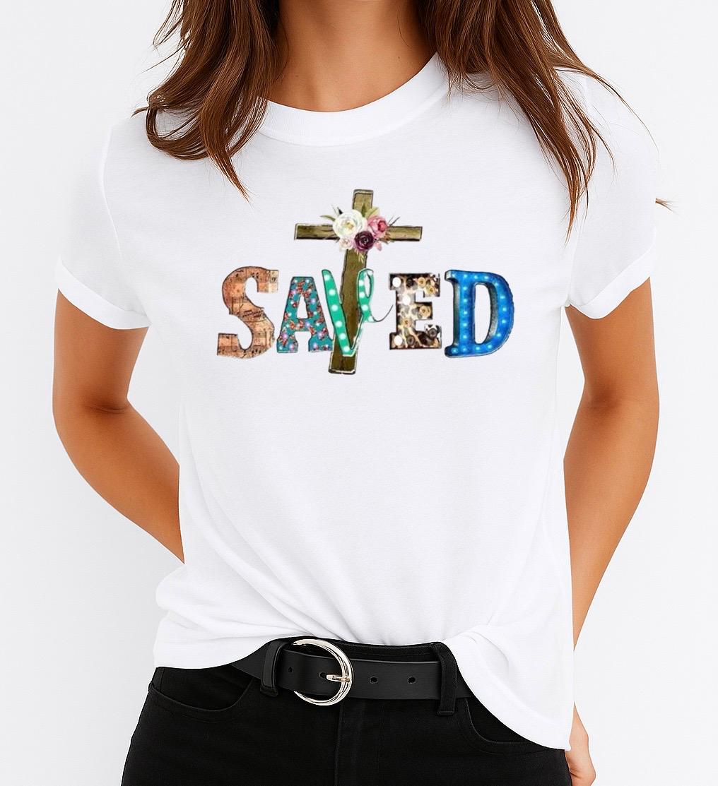 Tricou Alb Dama din Bumbac 100% - Saved